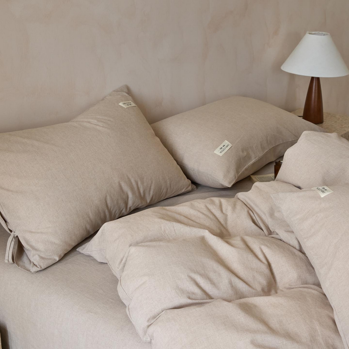 91家纺网 家纺一手货源 找家纺 涵宸家纺 2025新款色织棉麻四件套 原点-浅驼