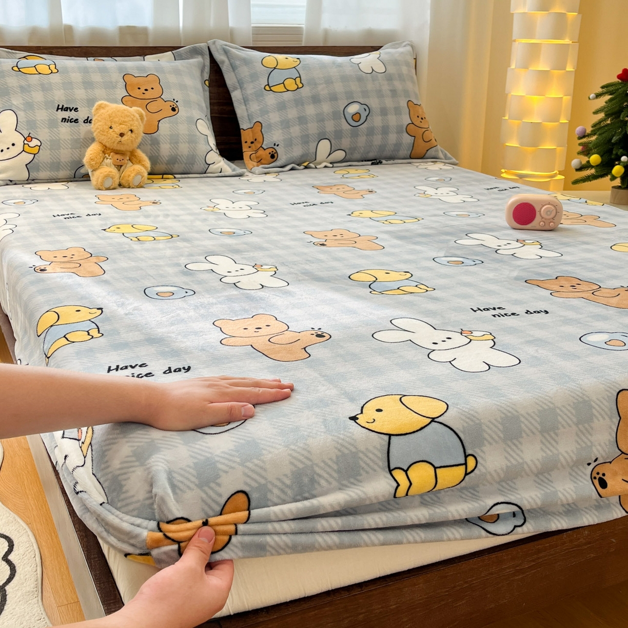 寻米 2025新款加厚牛奶绒印花床笠-大床牛奶绒床笠一号 邦尼兔的小伙伴