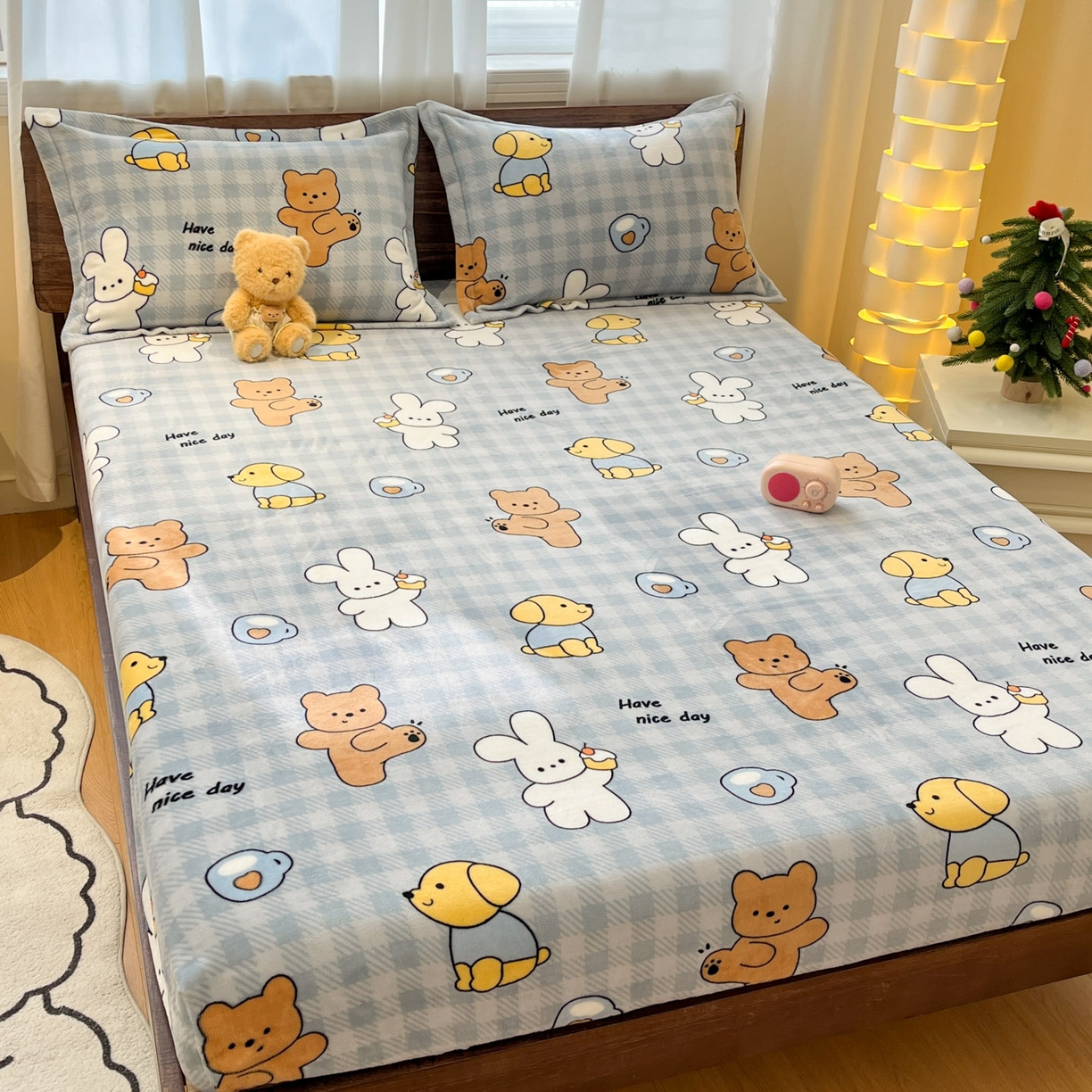 91家纺网 家纺一手货源 找家纺 寻米 2025新款加厚牛奶绒印花床笠-大床牛奶绒床笠一号 邦尼兔的小伙伴