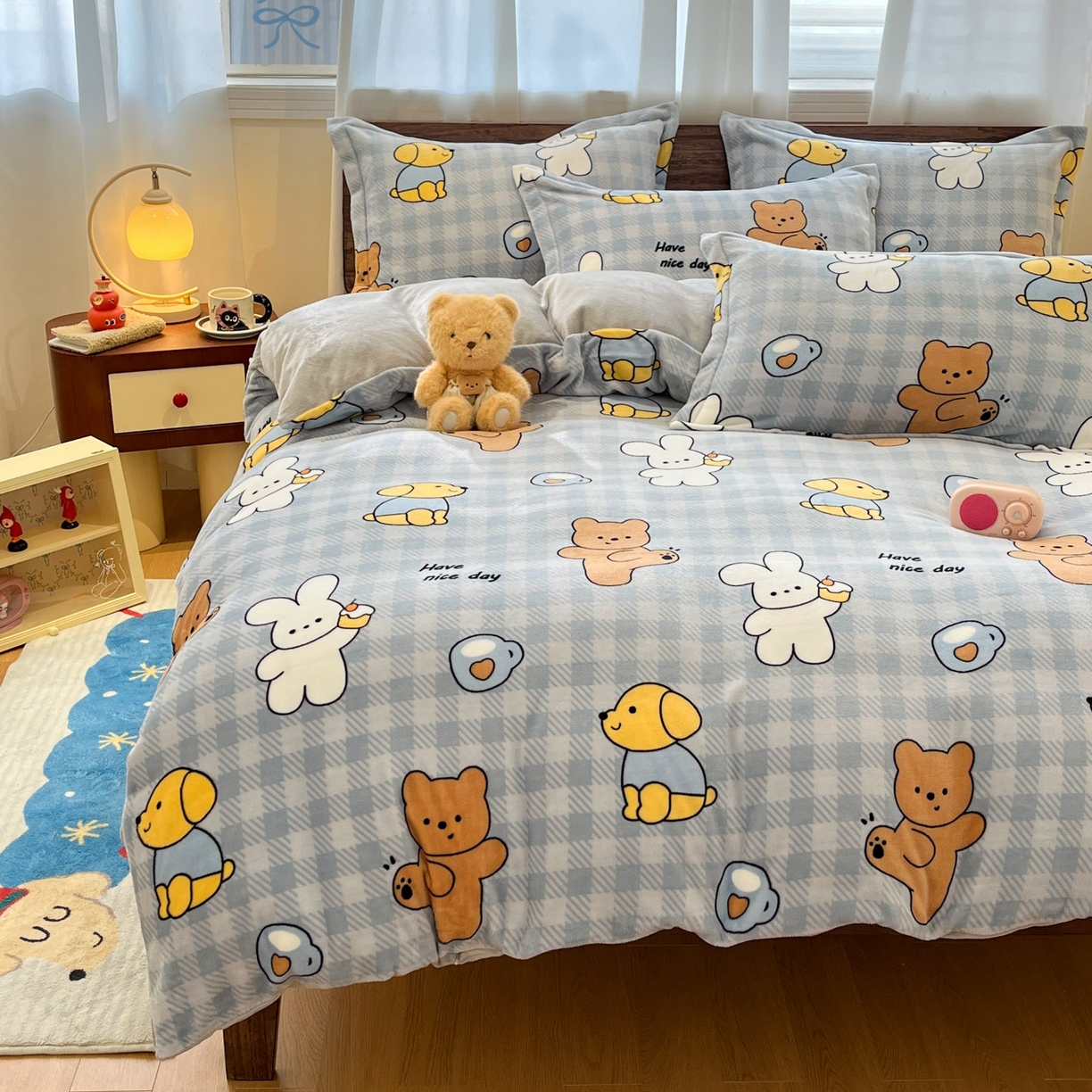 91家纺网 家纺一手货源 找家纺 寻米 2025新款加厚牛奶绒印花床笠-大床牛奶绒床笠一号 邦尼兔的小伙伴