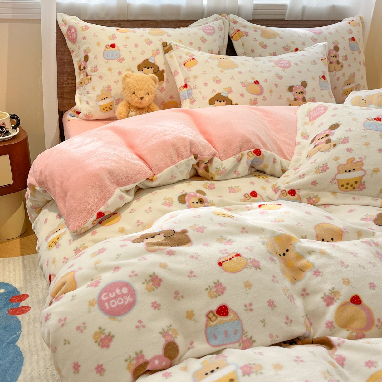 91家纺网 家纺一手货源 找家纺 寻米 2025新款加厚牛奶绒印花床笠-大床牛奶绒床笠一号 草莓布丁