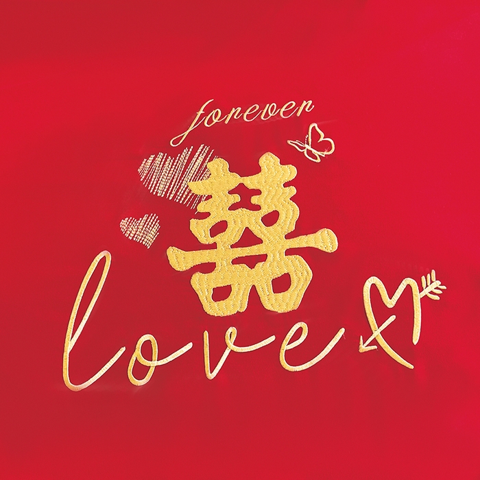 91家纺网 家纺一手货源 找家纺 艾橙家纺 2025新款大红云朵棉刺绣婚庆系列四件套 一生挚爱