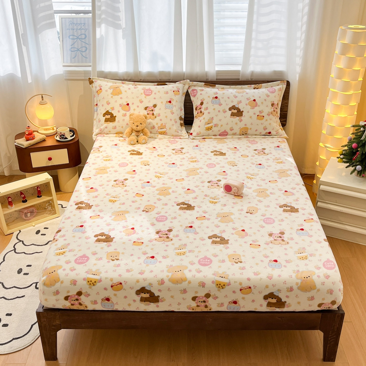 91家纺网 家纺一手货源 找家纺 寻米 2025新款加厚牛奶绒印花床笠-大床牛奶绒床笠一号 草莓布丁