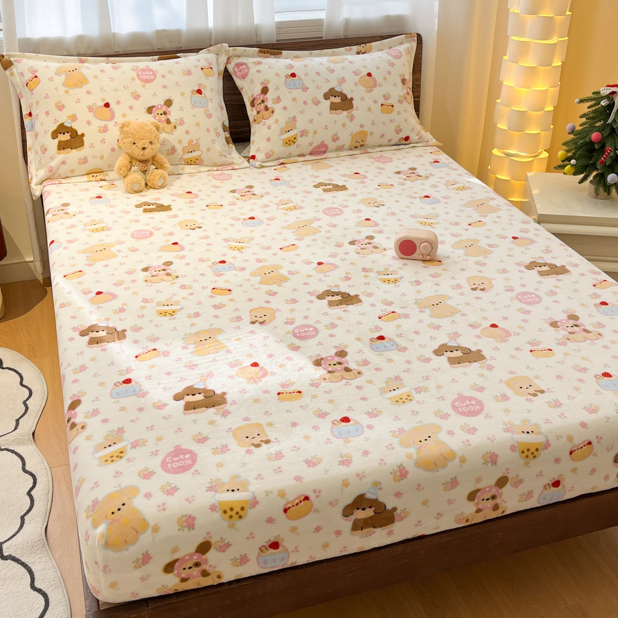 91家纺网 家纺一手货源 找家纺 寻米 2025新款加厚牛奶绒印花床笠-大床牛奶绒床笠一号 草莓布丁