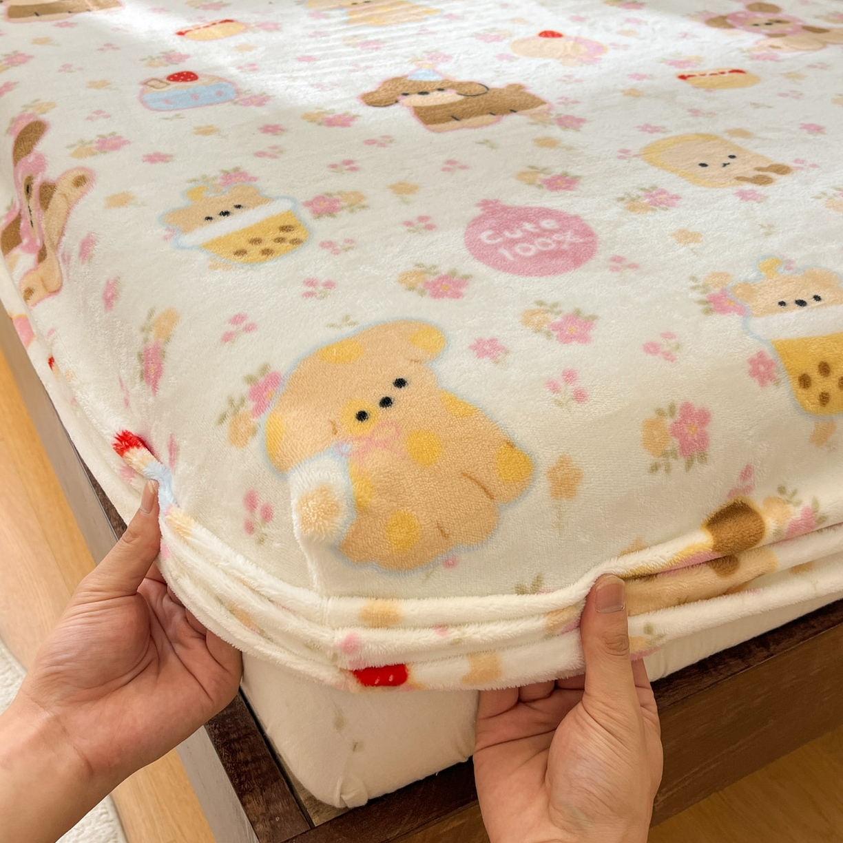 91家纺网 家纺一手货源 找家纺 寻米 2025新款加厚牛奶绒印花床笠-大床牛奶绒床笠一号 草莓布丁