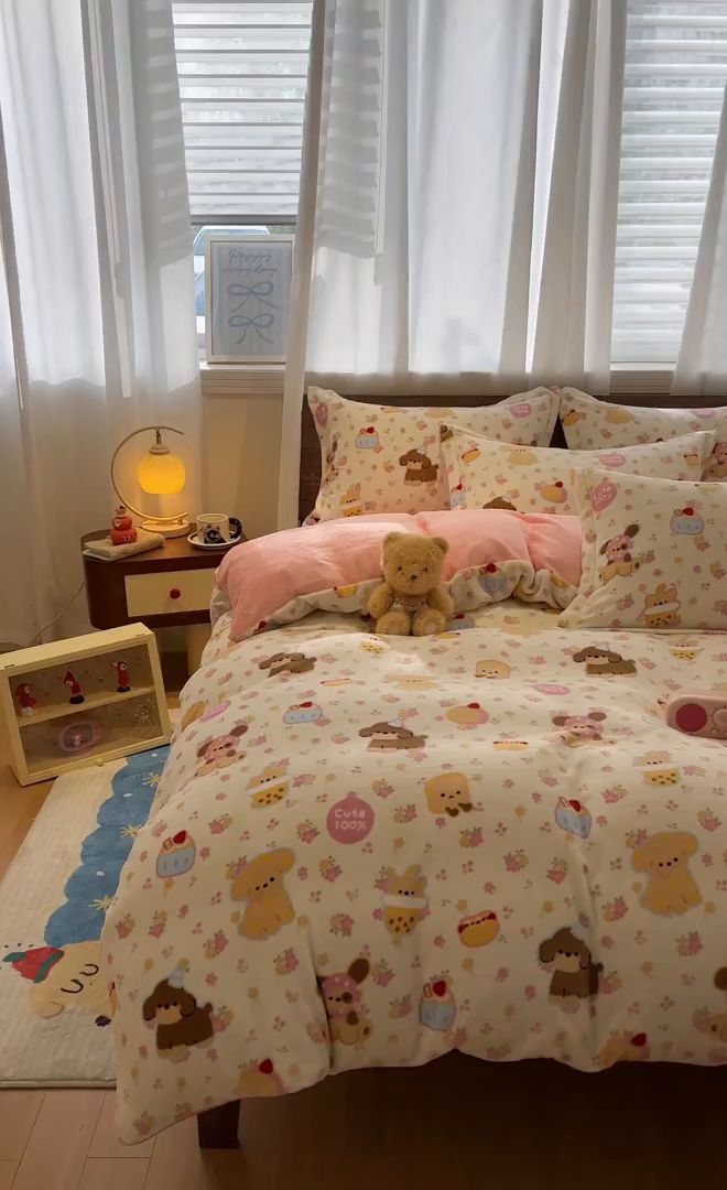 91家纺网 家纺一手货源 找家纺 寻米 2025新款加厚牛奶绒印花床笠-大床牛奶绒床笠一号 草莓布丁