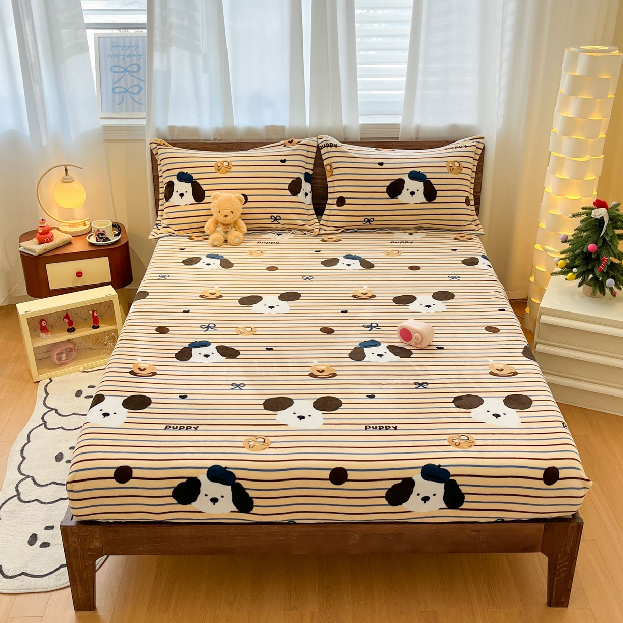 91家纺网 家纺一手货源 找家纺 寻米 2025新款加厚牛奶绒印花床笠-大床牛奶绒床笠一号 海德堡小狗