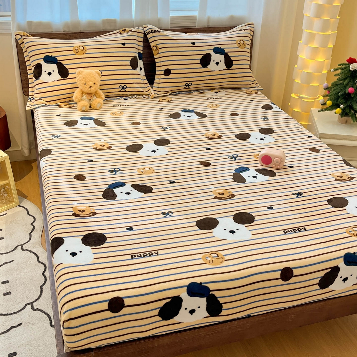 91家纺网 家纺一手货源 找家纺 寻米 2025新款加厚牛奶绒印花床笠-大床牛奶绒床笠一号 海德堡小狗