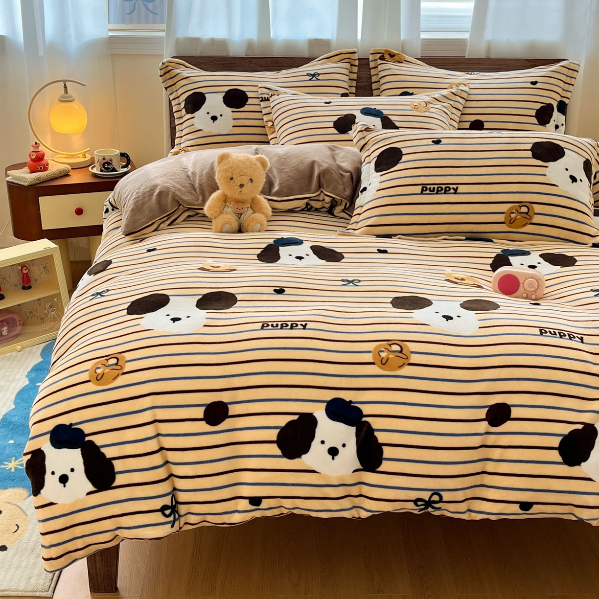 91家纺网 家纺一手货源 找家纺 寻米 2025新款加厚牛奶绒印花床笠-大床牛奶绒床笠一号 海德堡小狗