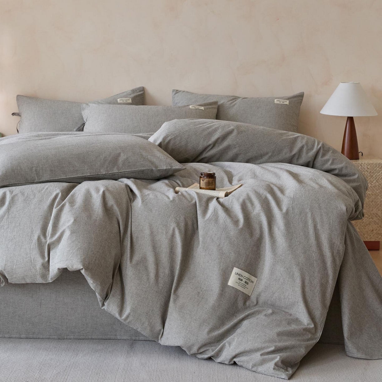 91家纺网 家纺一手货源 找家纺 涵宸家纺 2025新款色织棉麻四件套系列-单被套 原点-灰