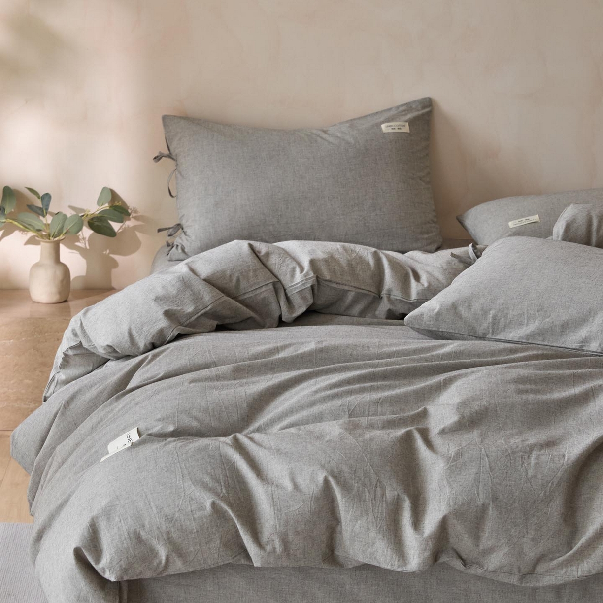 91家纺网 家纺一手货源 找家纺 涵宸家纺 2025新款色织棉麻四件套系列-单被套 原点-灰