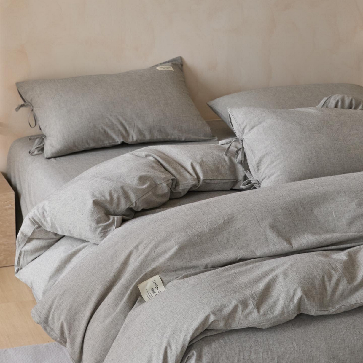 91家纺网 家纺一手货源 找家纺 涵宸家纺 2025新款色织棉麻四件套系列-单被套 原点-灰