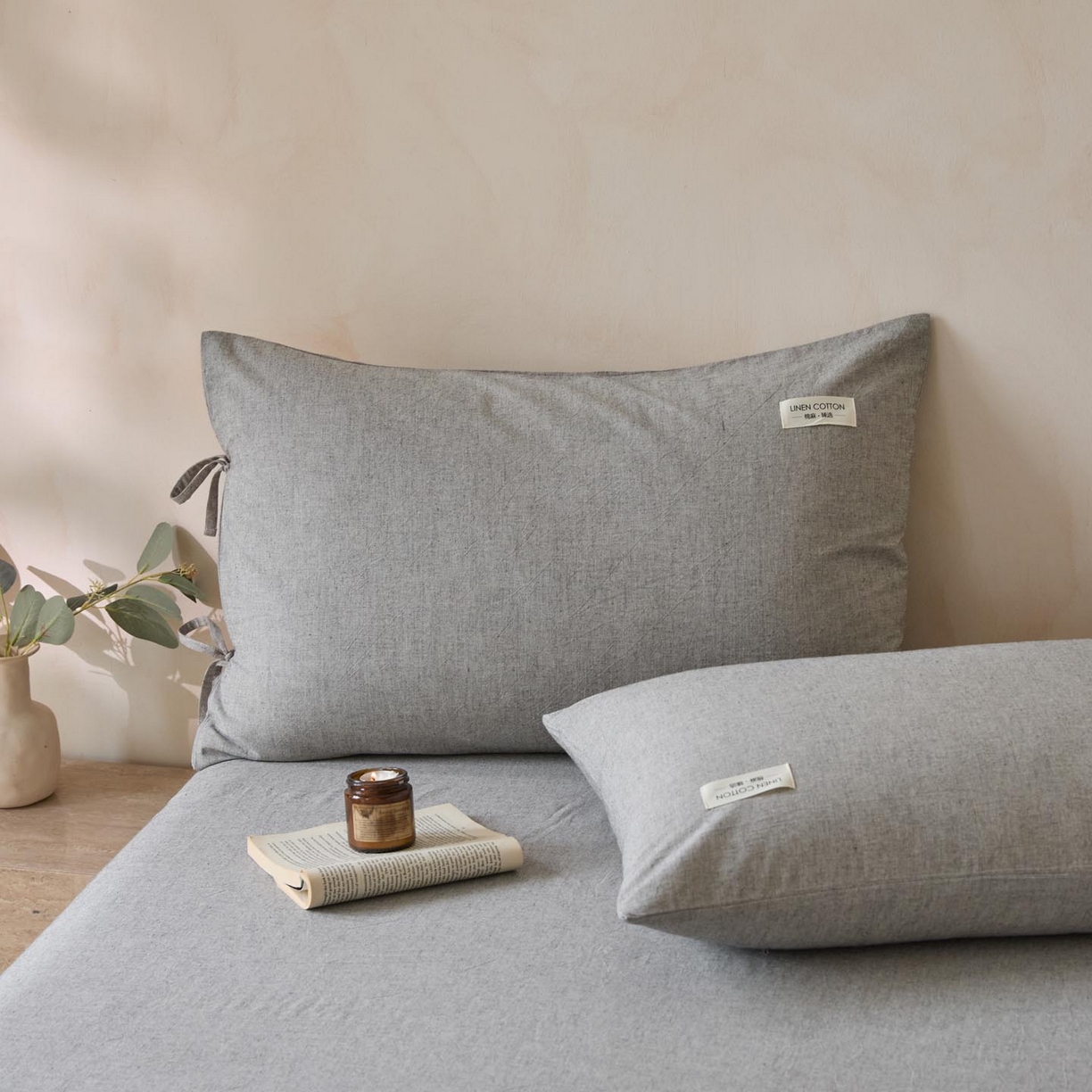 91家纺网 家纺一手货源 找家纺 涵宸家纺 2025新款色织棉麻四件套系列-单被套 原点-灰