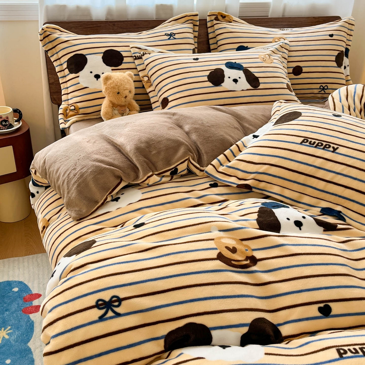 91家纺网 家纺一手货源 找家纺 寻米 2025新款加厚牛奶绒印花床笠-大床牛奶绒床笠一号 海德堡小狗