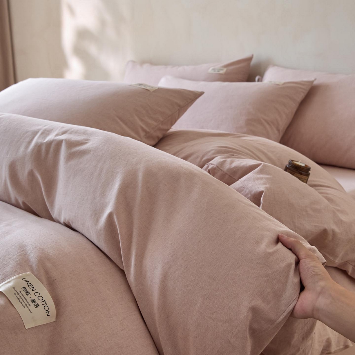 涵宸家纺 2025新款色织棉麻四件套系列-单被套 原点-浅粉