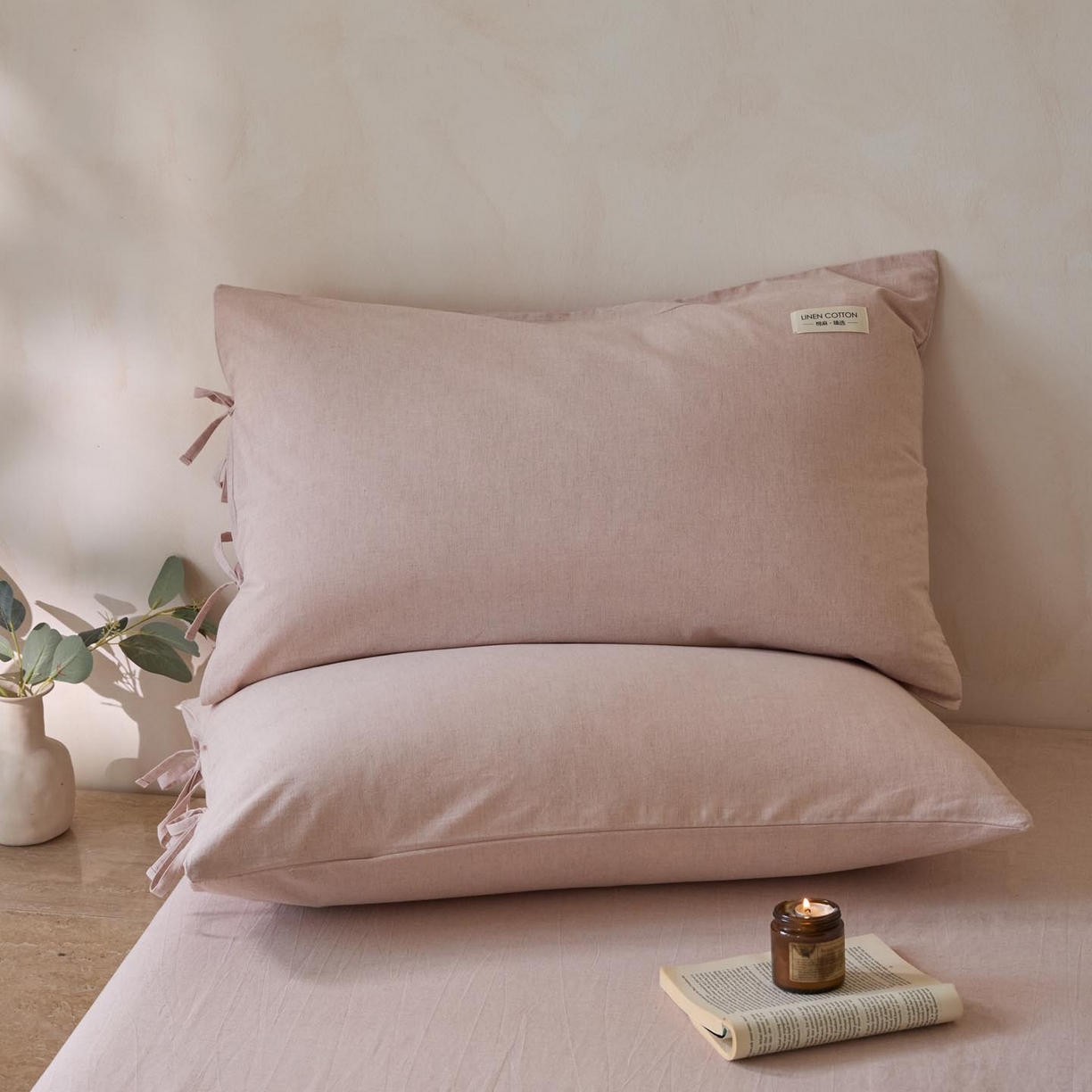 91家纺网 家纺一手货源 找家纺 涵宸家纺 2025新款色织棉麻四件套系列-单被套 原点-浅粉