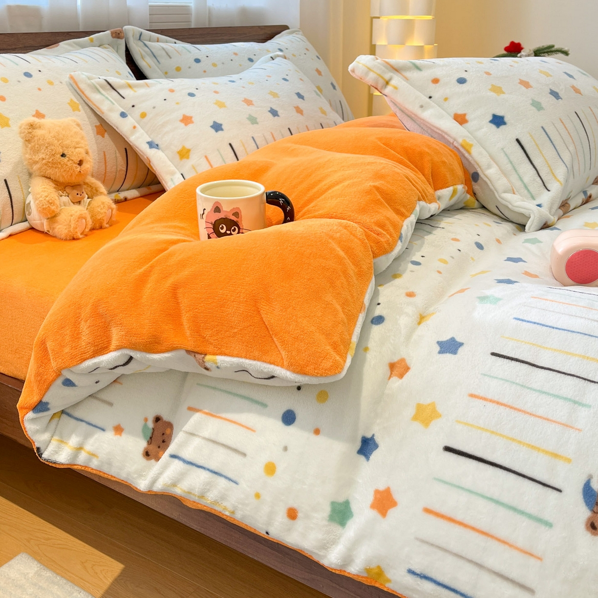 91家纺网 家纺一手货源 找家纺 寻米 2025新款加厚牛奶绒印花床笠-大床牛奶绒床笠一号 橘子汽水