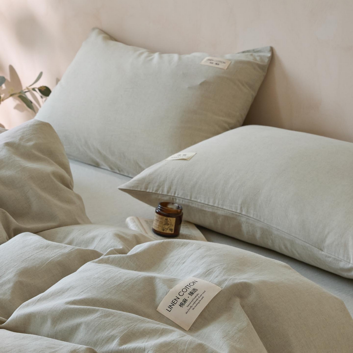 91家纺网 家纺一手货源 找家纺 涵宸家纺 2025新款色织棉麻四件套系列-单被套 原点-浅绿