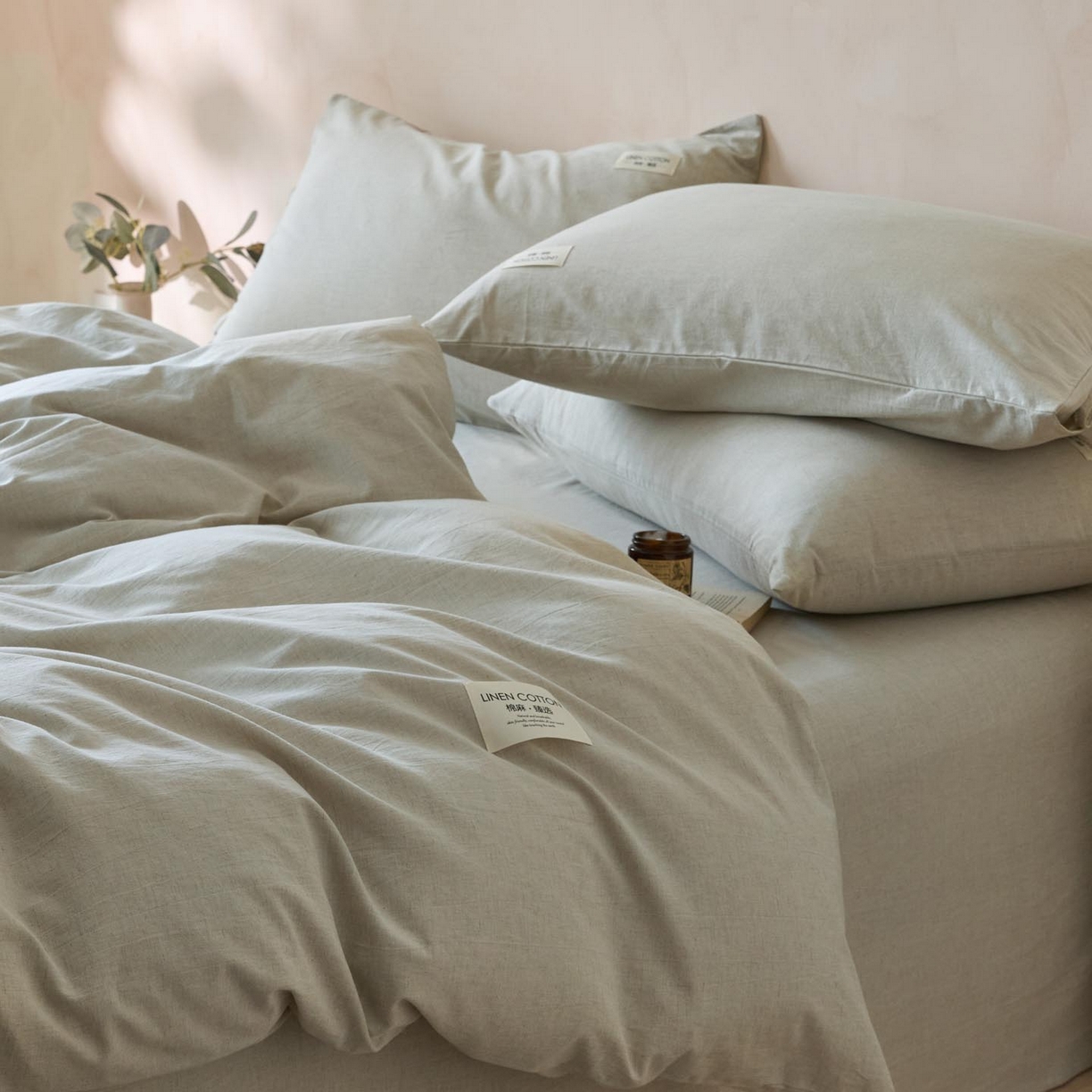 91家纺网 家纺一手货源 找家纺 涵宸家纺 2025新款色织棉麻四件套系列-单被套 原点-浅绿