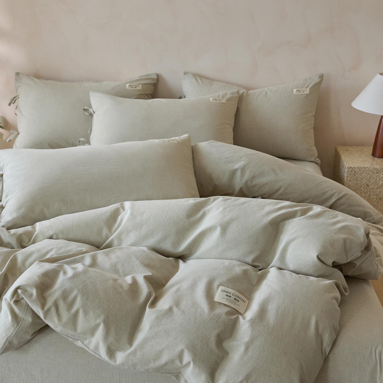 91家纺网 家纺一手货源 找家纺 涵宸家纺 2025新款色织棉麻四件套系列-单被套 原点-浅绿