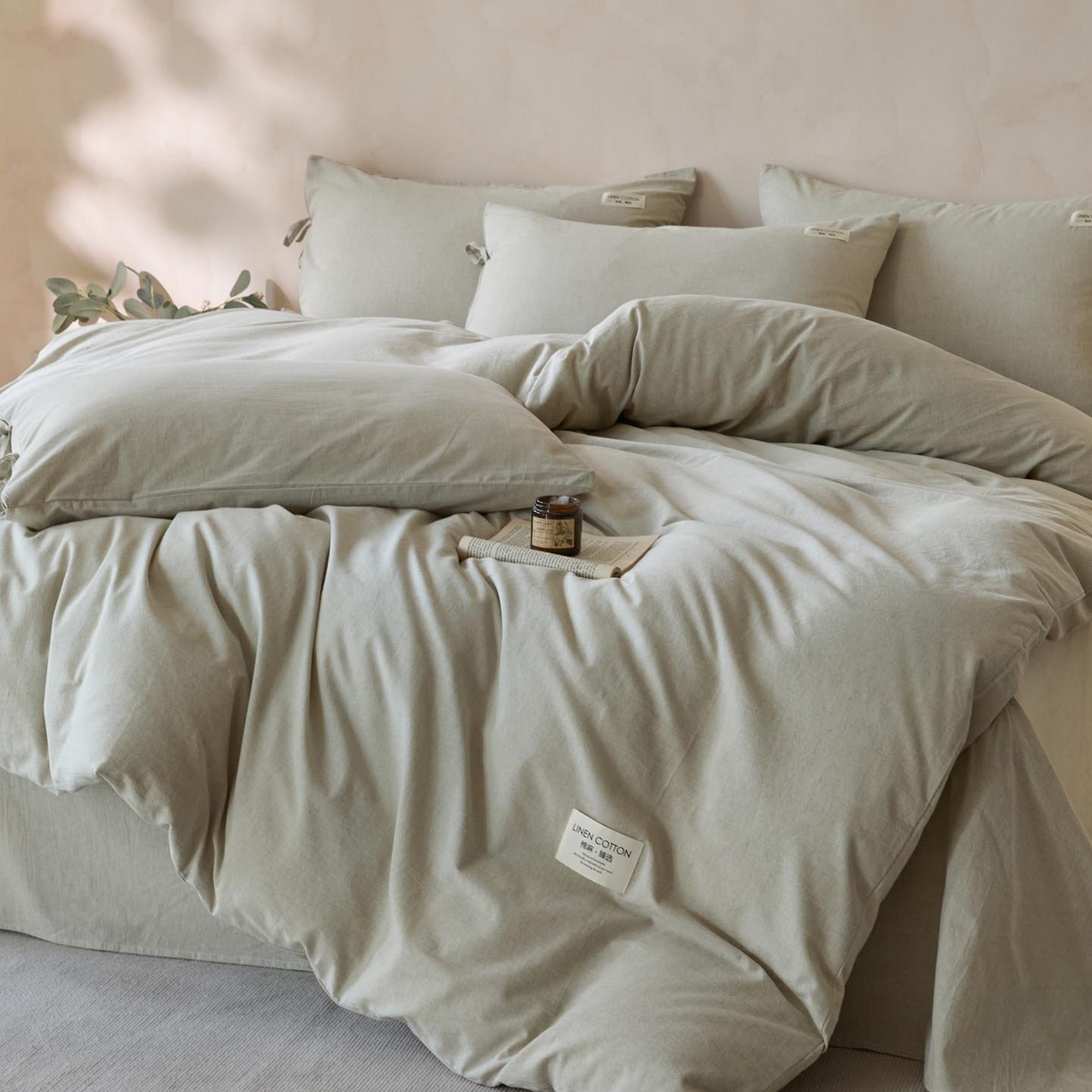 91家纺网 家纺一手货源 找家纺 涵宸家纺 2025新款色织棉麻四件套系列-单被套 原点-浅绿