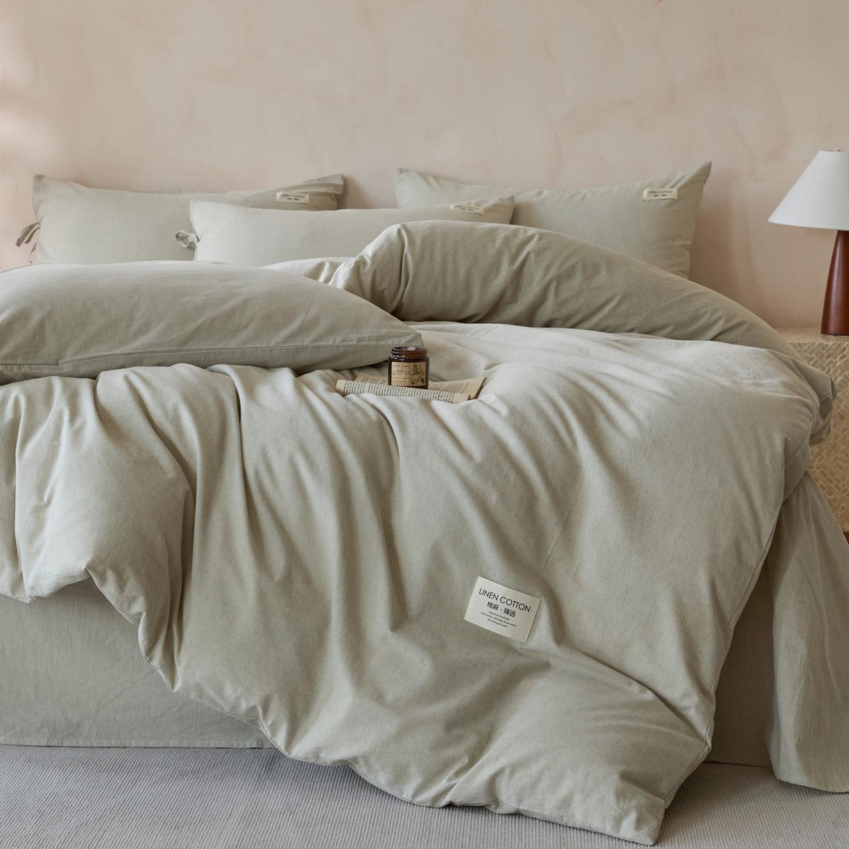 91家纺网 家纺一手货源 找家纺 涵宸家纺 2025新款色织棉麻四件套系列-单被套 原点-浅绿