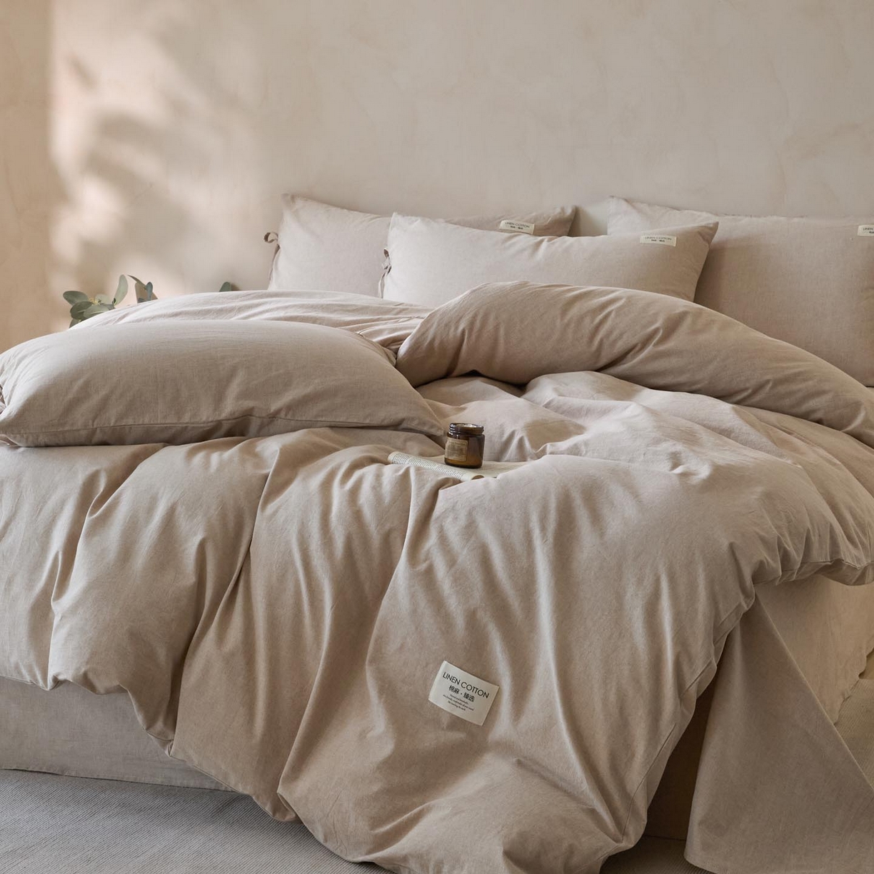 91家纺网 家纺一手货源 找家纺 涵宸家纺 2025新款色织棉麻四件套系列-单被套 原点-浅驼