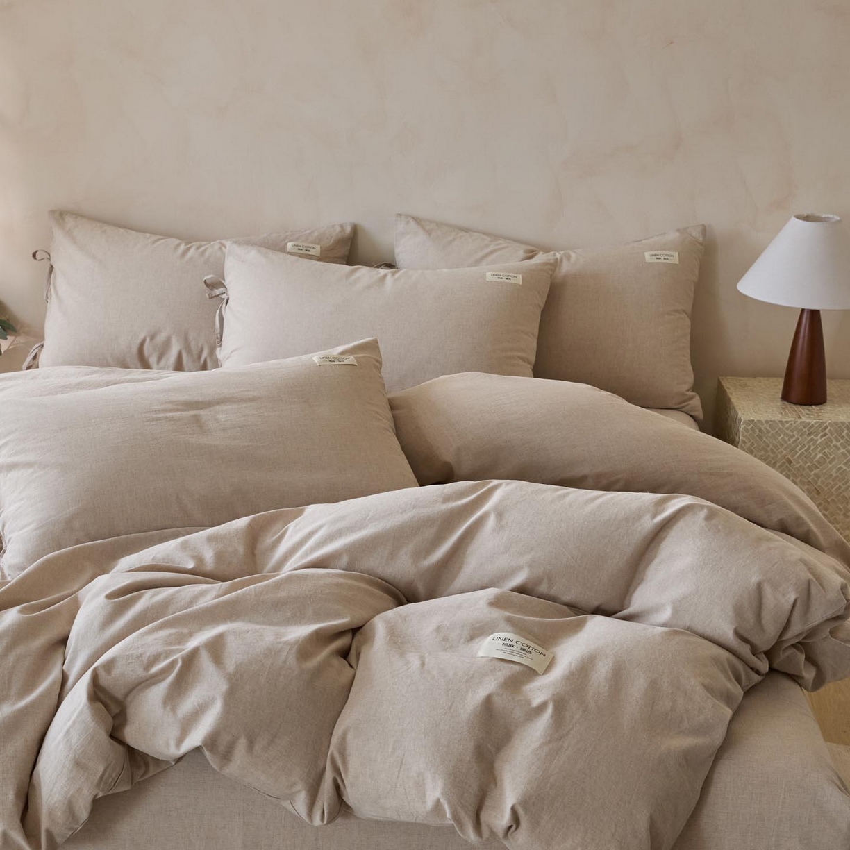 91家纺网 家纺一手货源 找家纺 涵宸家纺 2025新款色织棉麻四件套系列-单被套 原点-浅驼