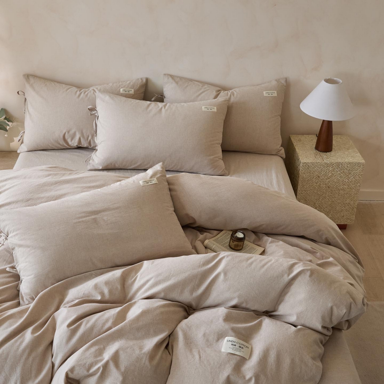 91家纺网 家纺一手货源 找家纺 涵宸家纺 2025新款色织棉麻四件套系列-单被套 原点-浅驼