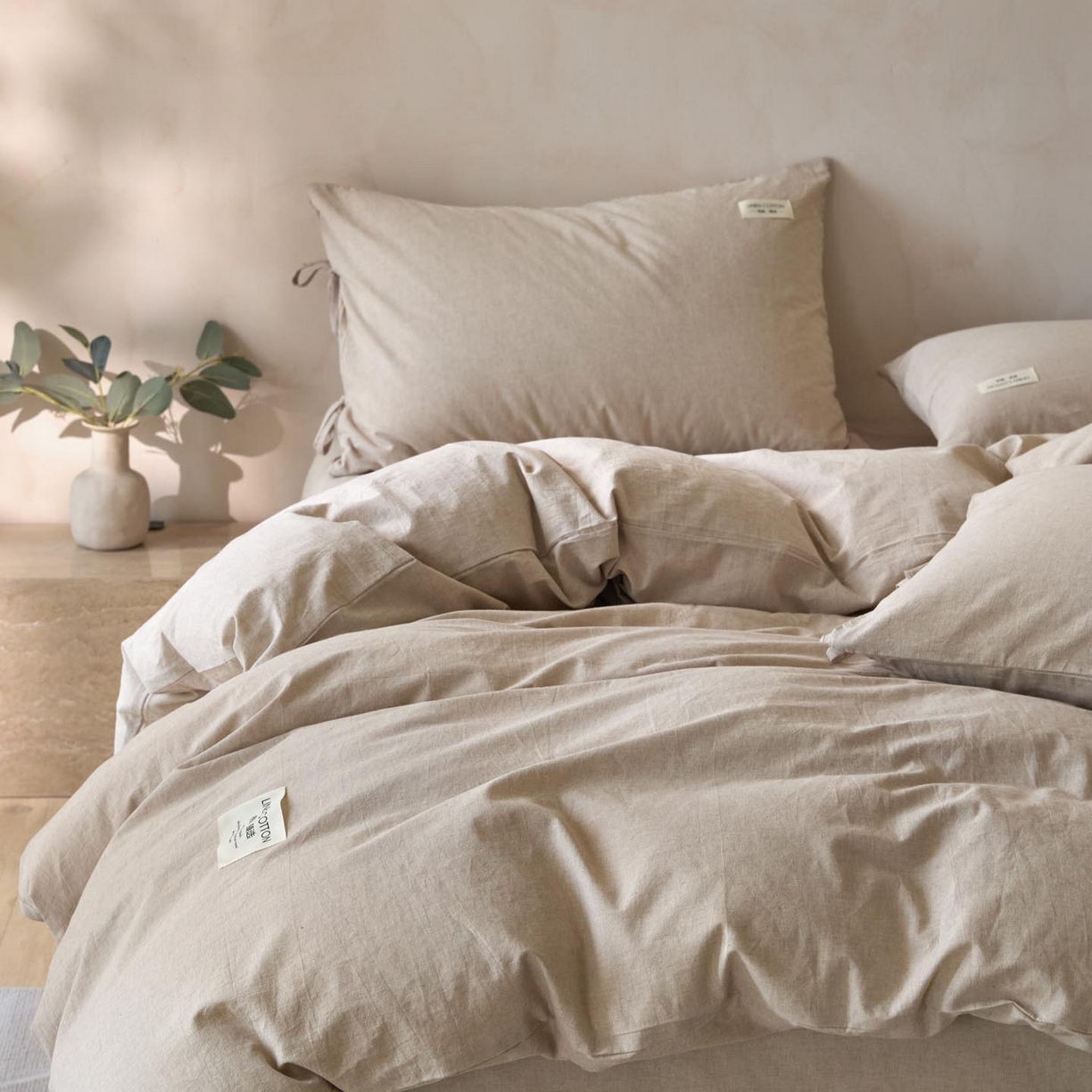 91家纺网 家纺一手货源 找家纺 涵宸家纺 2025新款色织棉麻四件套系列-单被套 原点-浅驼