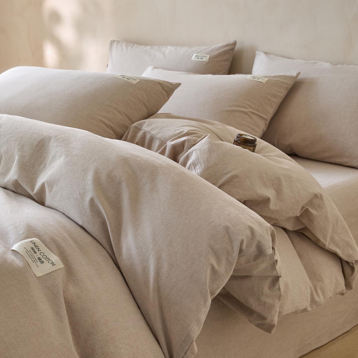91家纺网 家纺一手货源 找家纺 涵宸家纺 2025新款色织棉麻四件套系列-单被套 原点-浅驼