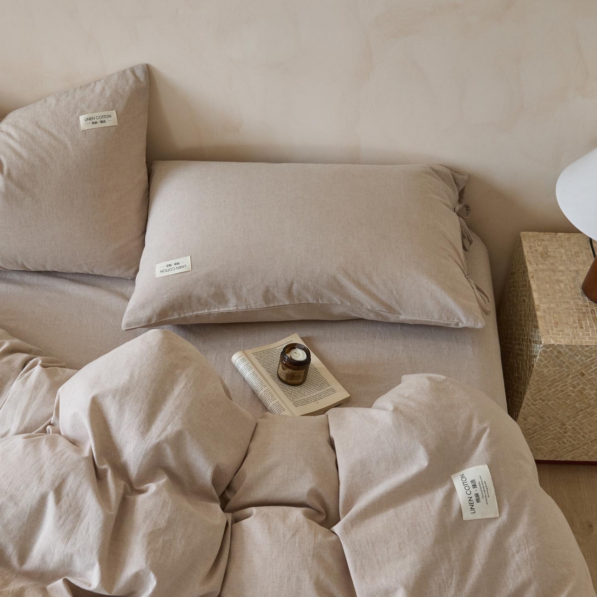 91家纺网 家纺一手货源 找家纺 涵宸家纺 2025新款色织棉麻四件套系列-单被套 原点-浅驼