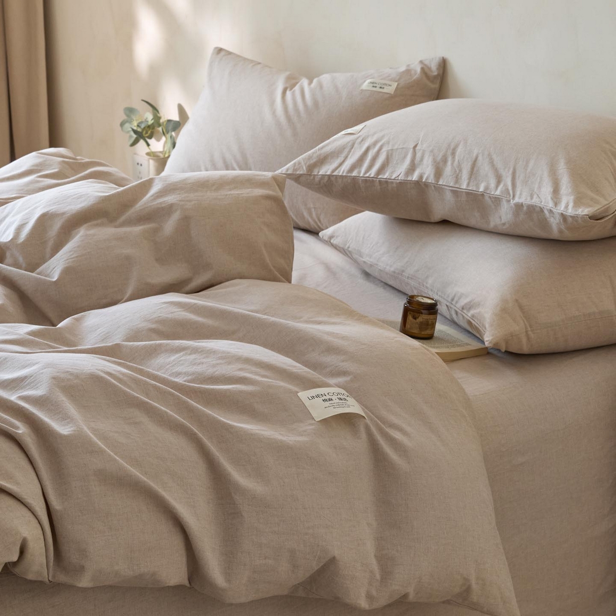 91家纺网 家纺一手货源 找家纺 涵宸家纺 2025新款色织棉麻四件套系列-单被套 原点-浅驼