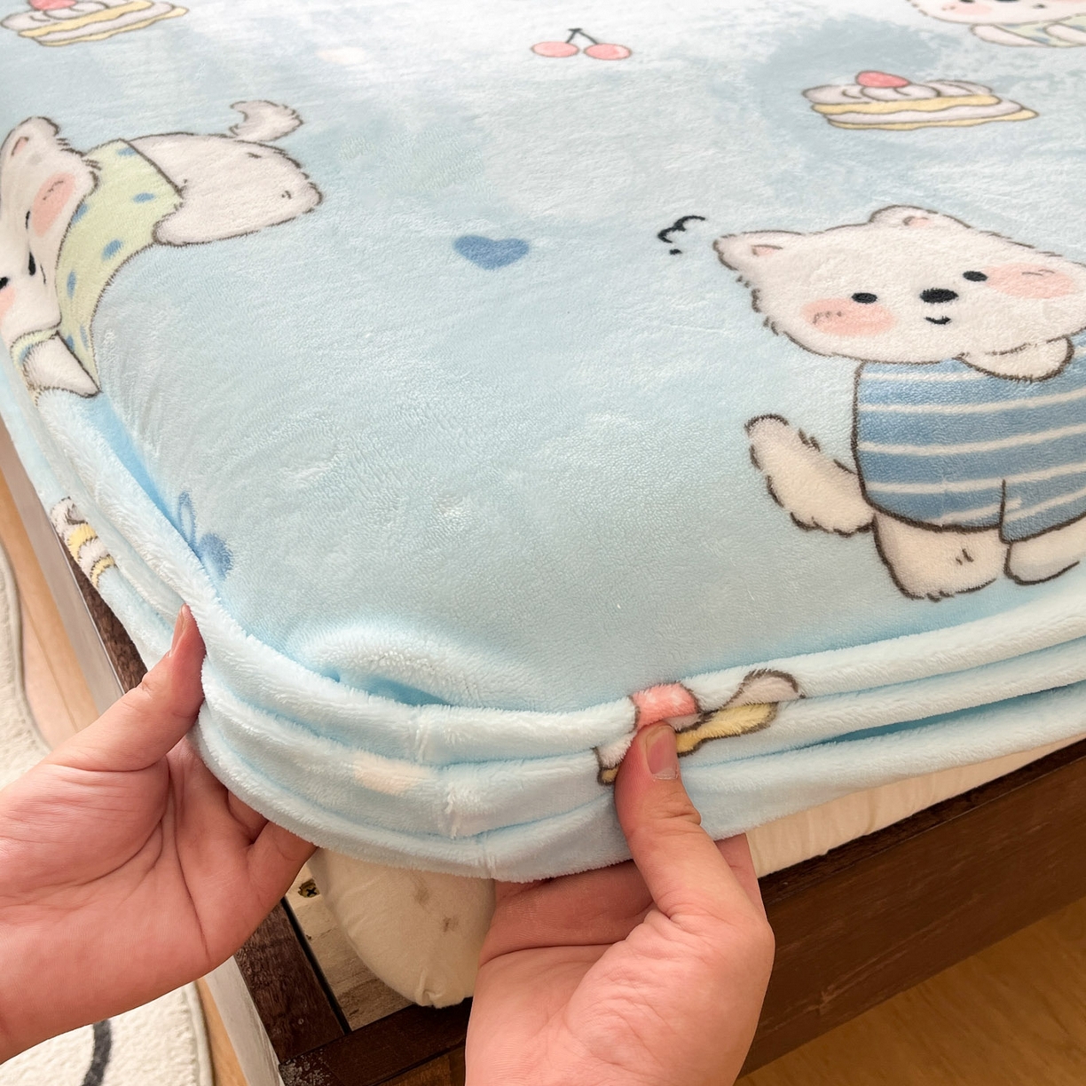 91家纺网 家纺一手货源 找家纺 寻米 2025新款加厚牛奶绒印花床笠-大床牛奶绒床笠一号 可爱帕尼尼