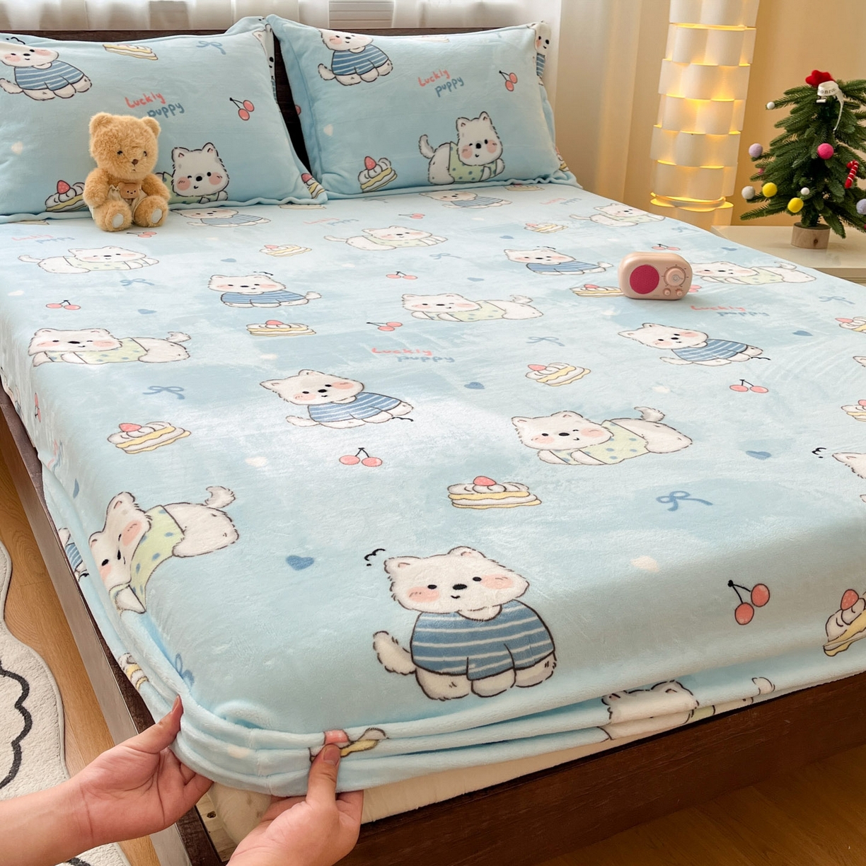 91家纺网 家纺一手货源 找家纺 寻米 2025新款加厚牛奶绒印花床笠-大床牛奶绒床笠一号 可爱帕尼尼