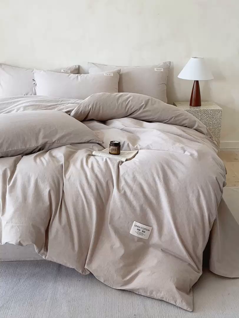 91家纺网 家纺一手货源 找家纺 涵宸家纺 2025新款色织棉麻四件套系列-单被套 原点-浅驼