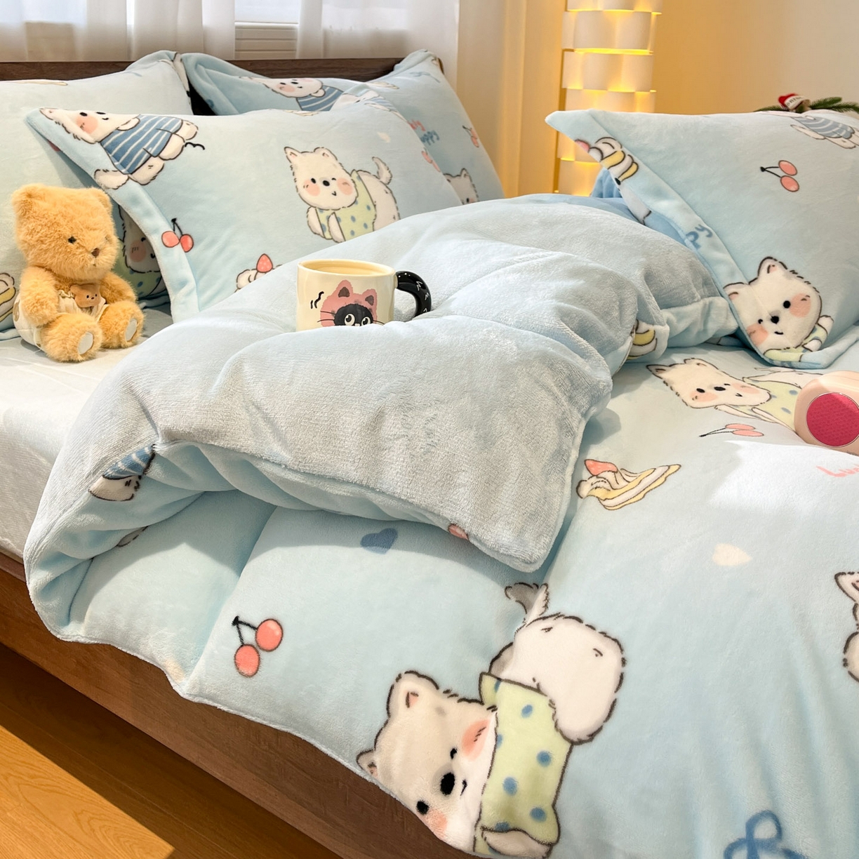 91家纺网 家纺一手货源 找家纺 寻米 2025新款加厚牛奶绒印花床笠-大床牛奶绒床笠一号 可爱帕尼尼