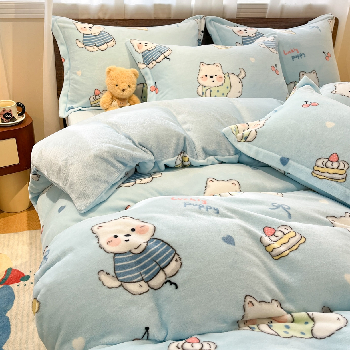 91家纺网 家纺一手货源 找家纺 寻米 2025新款加厚牛奶绒印花床笠-大床牛奶绒床笠一号 可爱帕尼尼