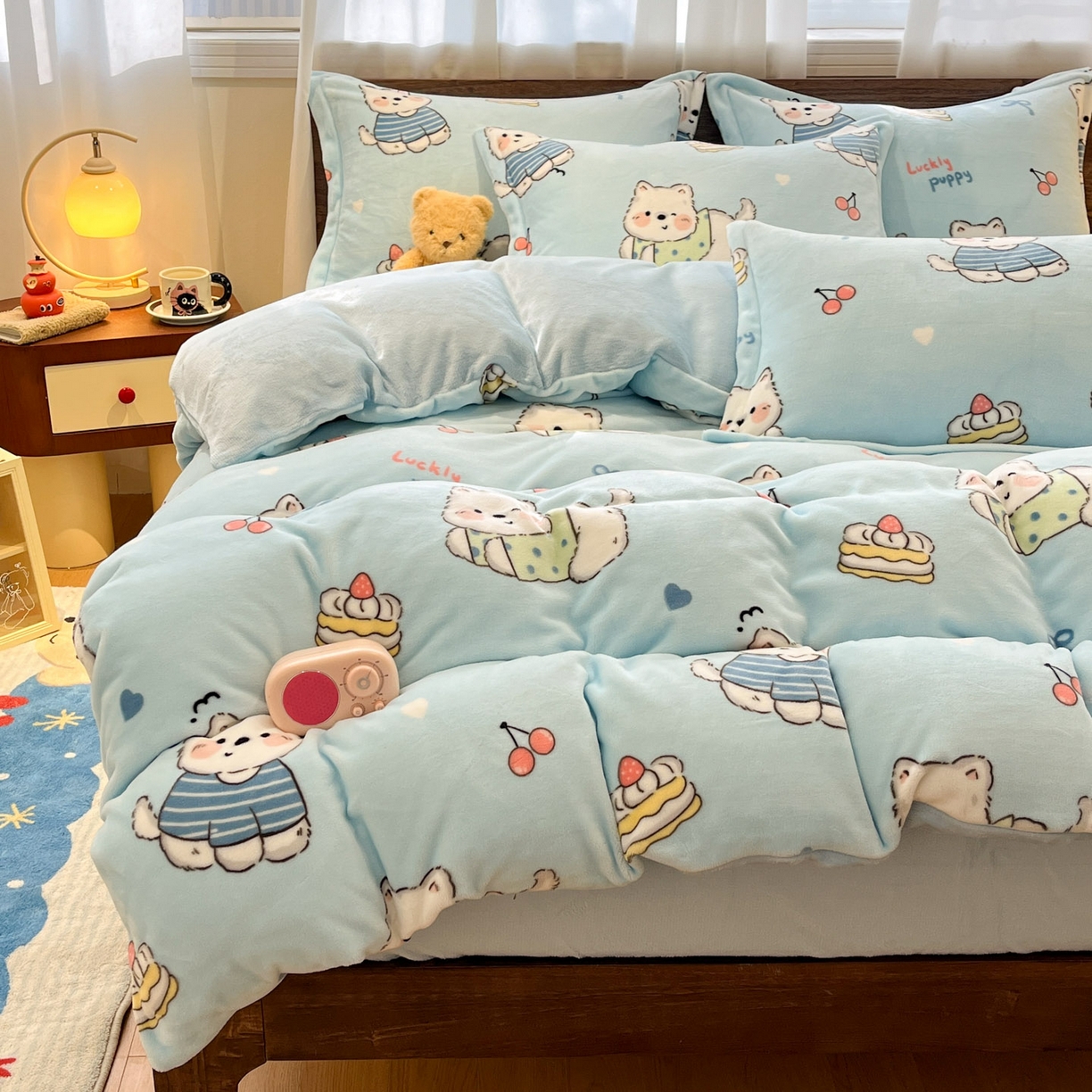 91家纺网 家纺一手货源 找家纺 寻米 2025新款加厚牛奶绒印花床笠-大床牛奶绒床笠一号 可爱帕尼尼