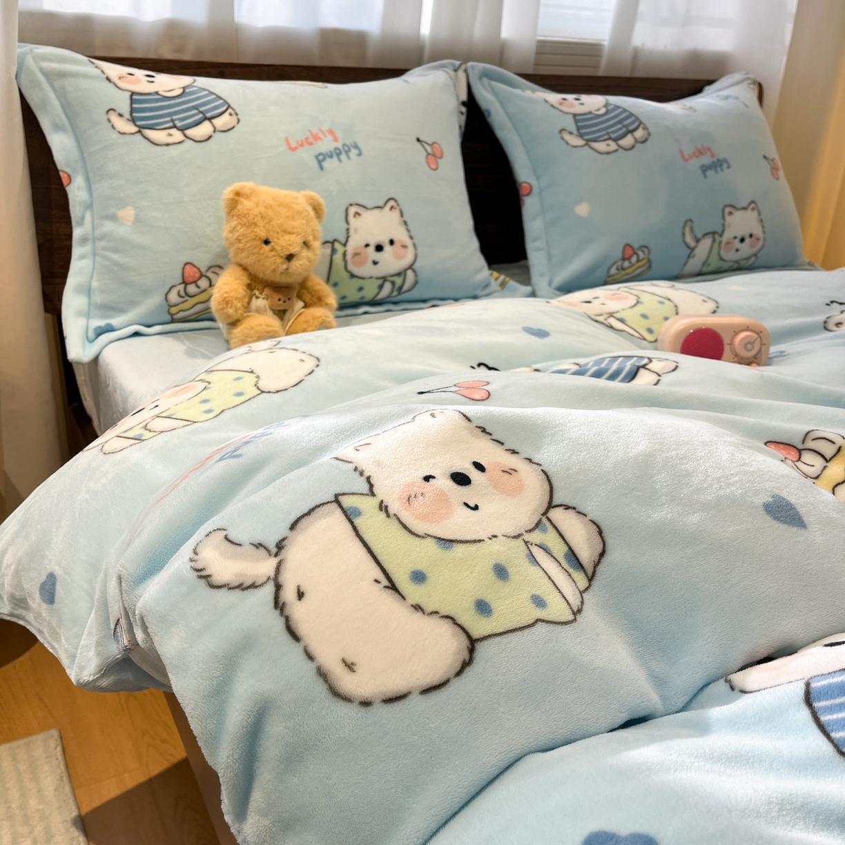 91家纺网 家纺一手货源 找家纺 寻米 2025新款加厚牛奶绒印花床笠-大床牛奶绒床笠一号 可爱帕尼尼