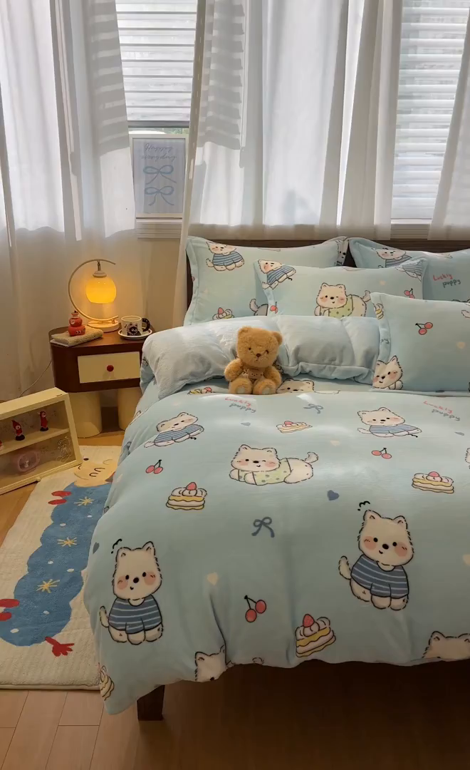 91家纺网 家纺一手货源 找家纺 寻米 2025新款加厚牛奶绒印花床笠-大床牛奶绒床笠一号 可爱帕尼尼