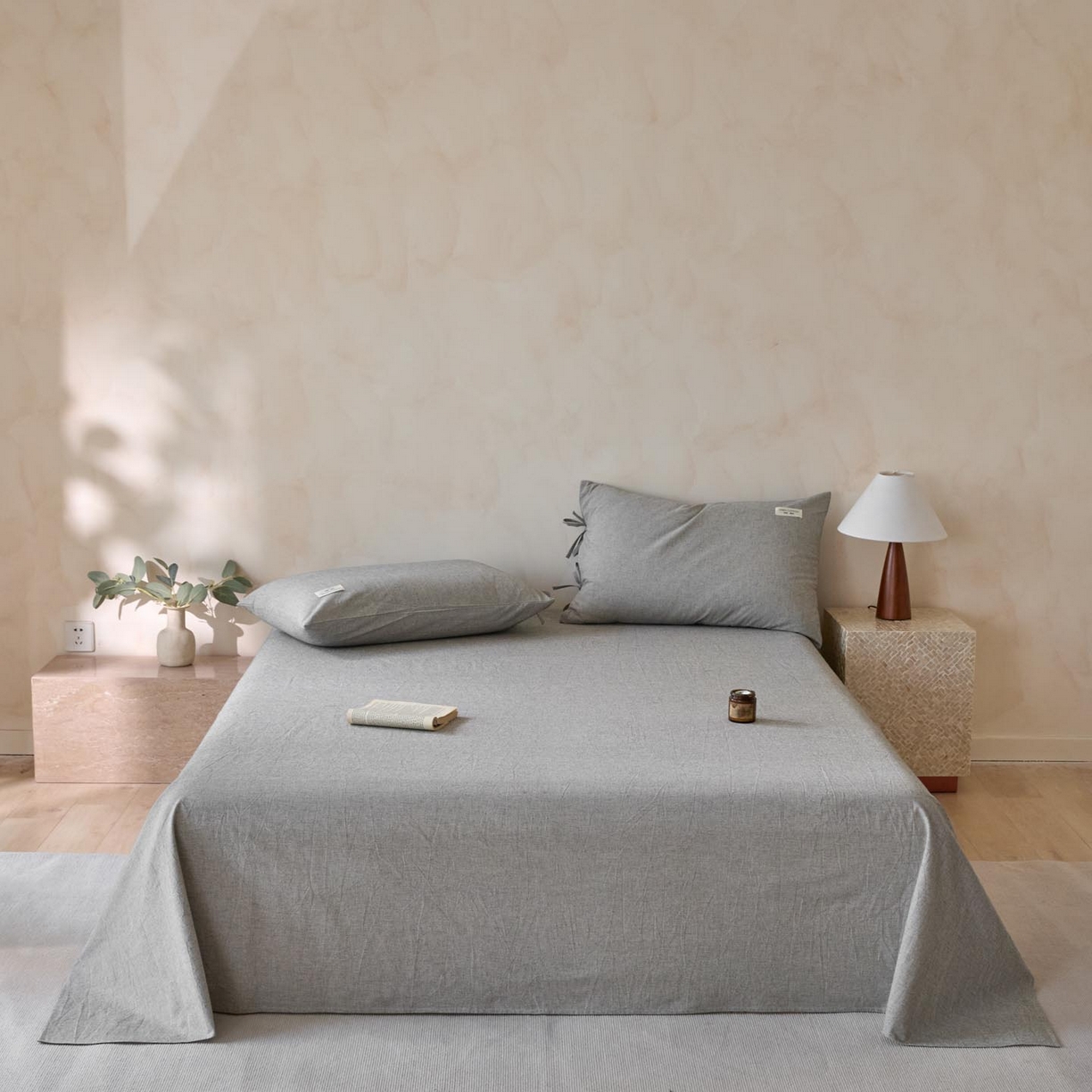 91家纺网 家纺一手货源 找家纺 涵宸家纺 2025新款色织棉麻四件套系列-单床单 棉麻-灰