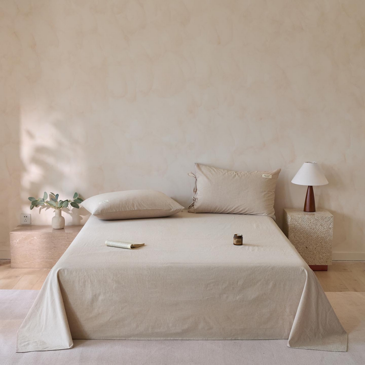 91家纺网 家纺一手货源 找家纺 涵宸家纺 2025新款色织棉麻四件套系列-单床单 棉麻-浅驼