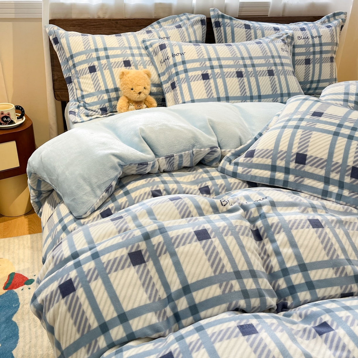 91家纺网 家纺一手货源 找家纺 寻米 2025新款加厚牛奶绒印花床笠-大床牛奶绒床笠一号 蓝色恋人