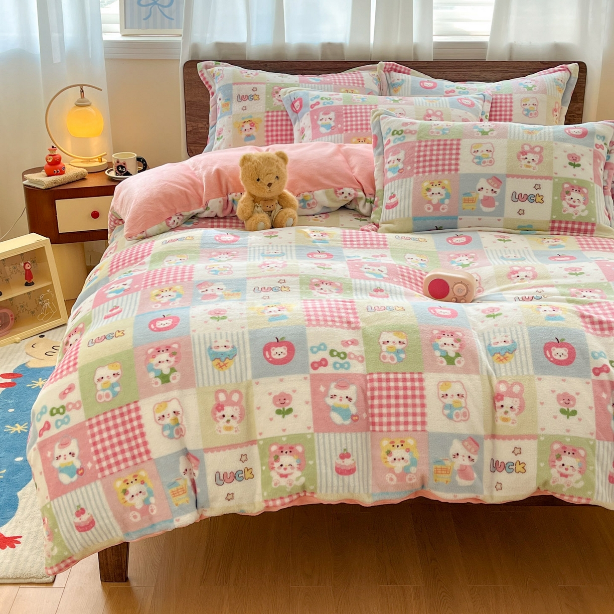 91家纺网 家纺一手货源 找家纺 寻米 2025新款加厚牛奶绒印花床笠-大床牛奶绒床笠一号 恋爱日记