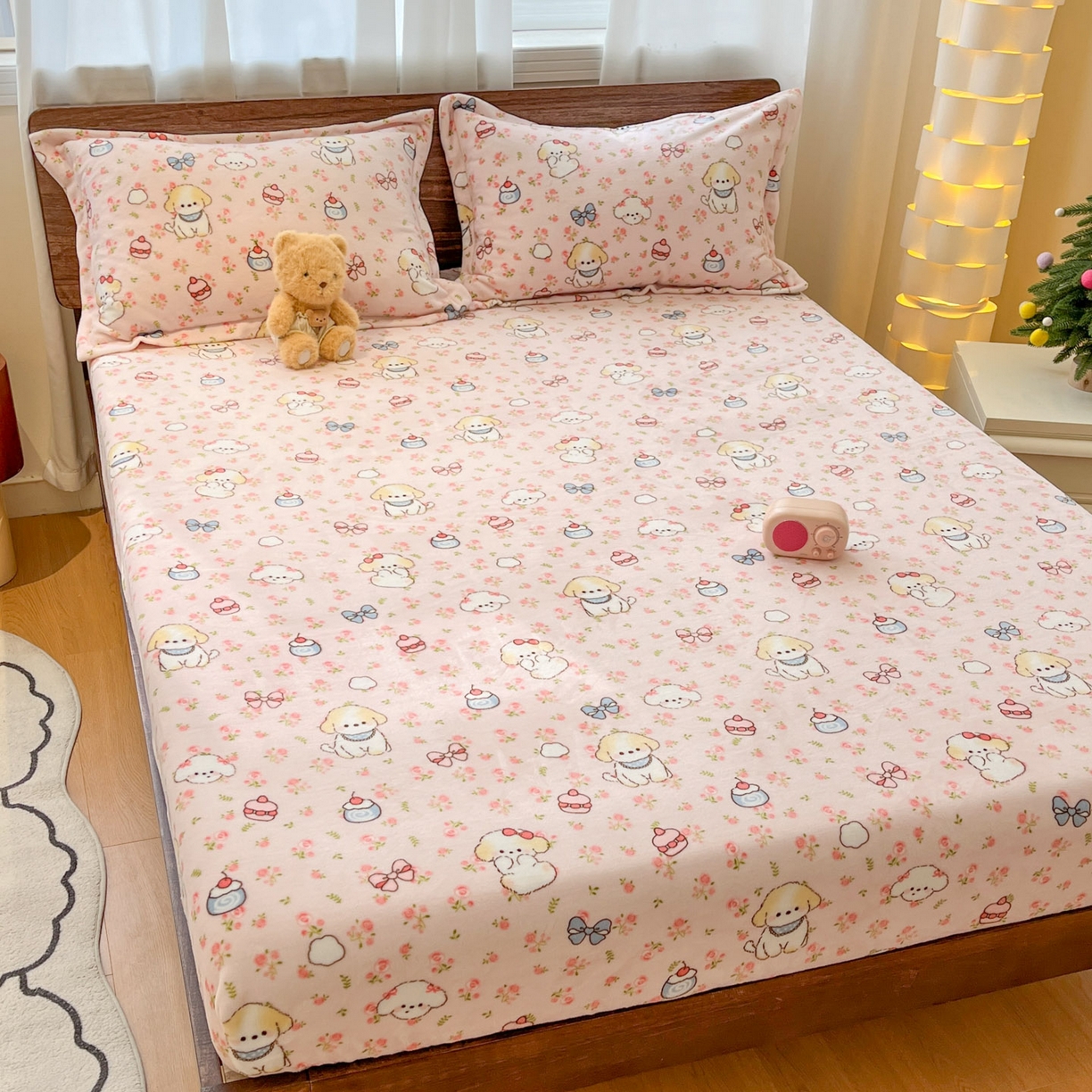 91家纺网 家纺一手货源 找家纺 寻米 2025新款加厚牛奶绒印花床笠-大床牛奶绒床笠一号 玫瑰甜心