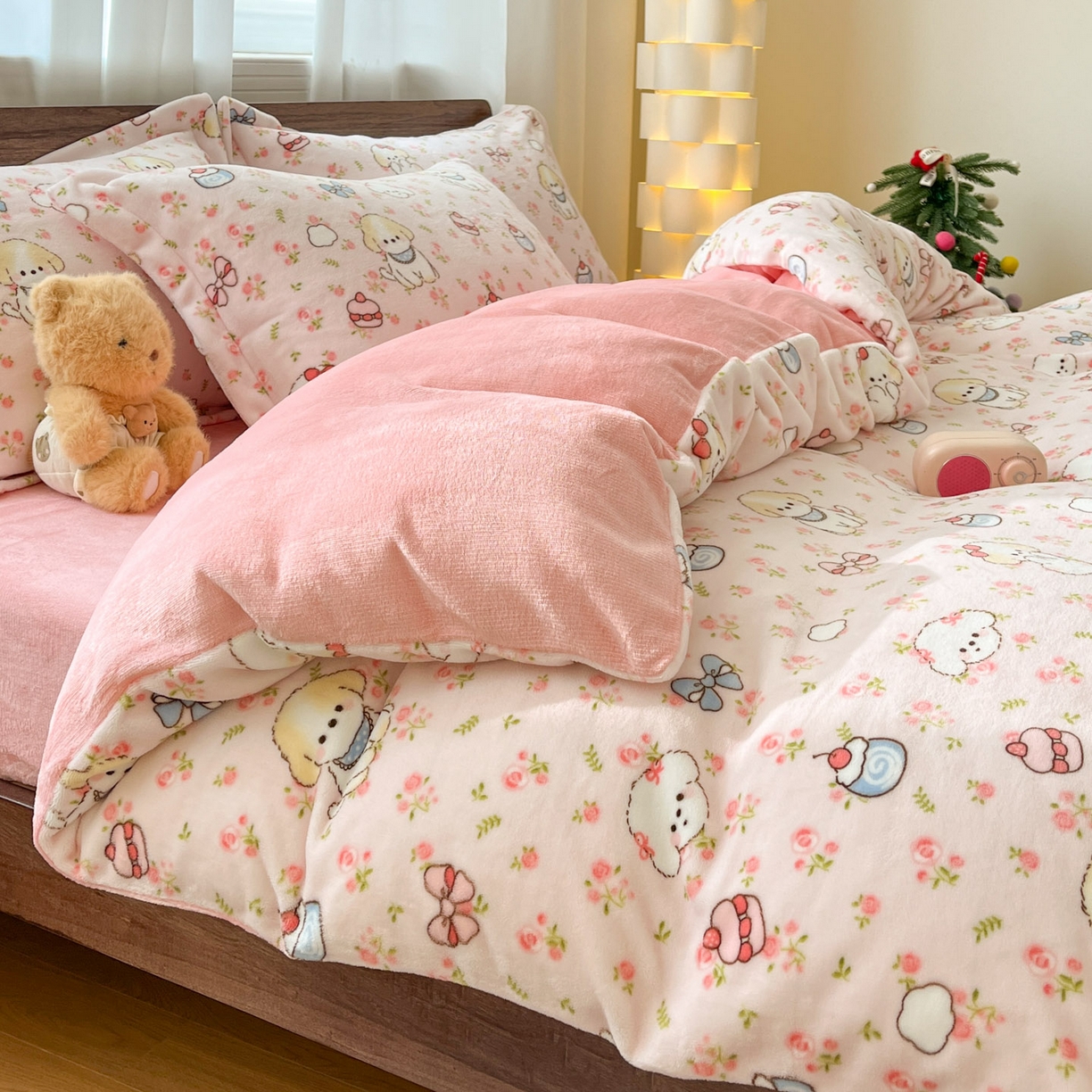 91家纺网 家纺一手货源 找家纺 寻米 2025新款加厚牛奶绒印花床笠-大床牛奶绒床笠一号 玫瑰甜心