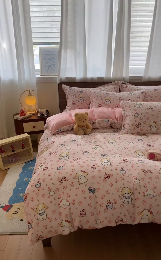 91家纺网 家纺一手货源 找家纺 寻米 2025新款加厚牛奶绒印花床笠-大床牛奶绒床笠一号 玫瑰甜心