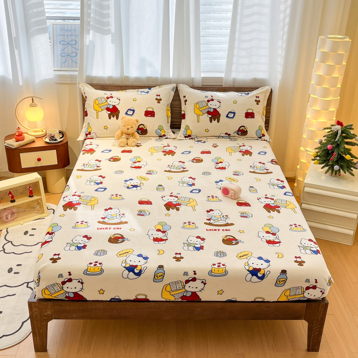 91家纺网 家纺一手货源 找家纺 寻米 2025新款加厚牛奶绒印花床笠-大床牛奶绒床笠一号 莫扎特小喵