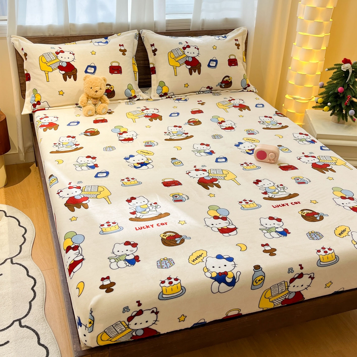 91家纺网 家纺一手货源 找家纺 寻米 2025新款加厚牛奶绒印花床笠-大床牛奶绒床笠一号 莫扎特小喵